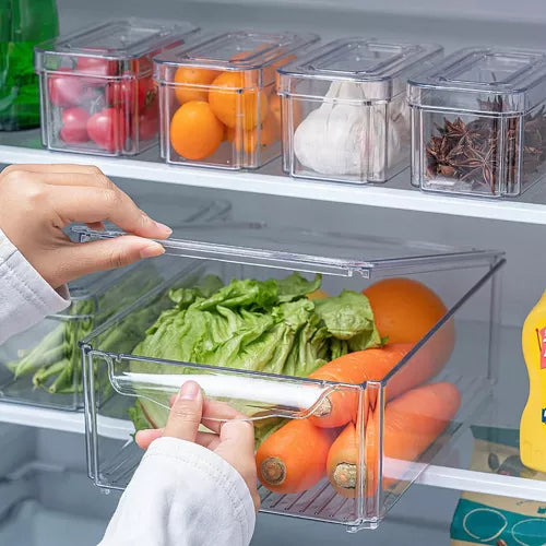 Organizador de nevera en uso dentro del refrigerador