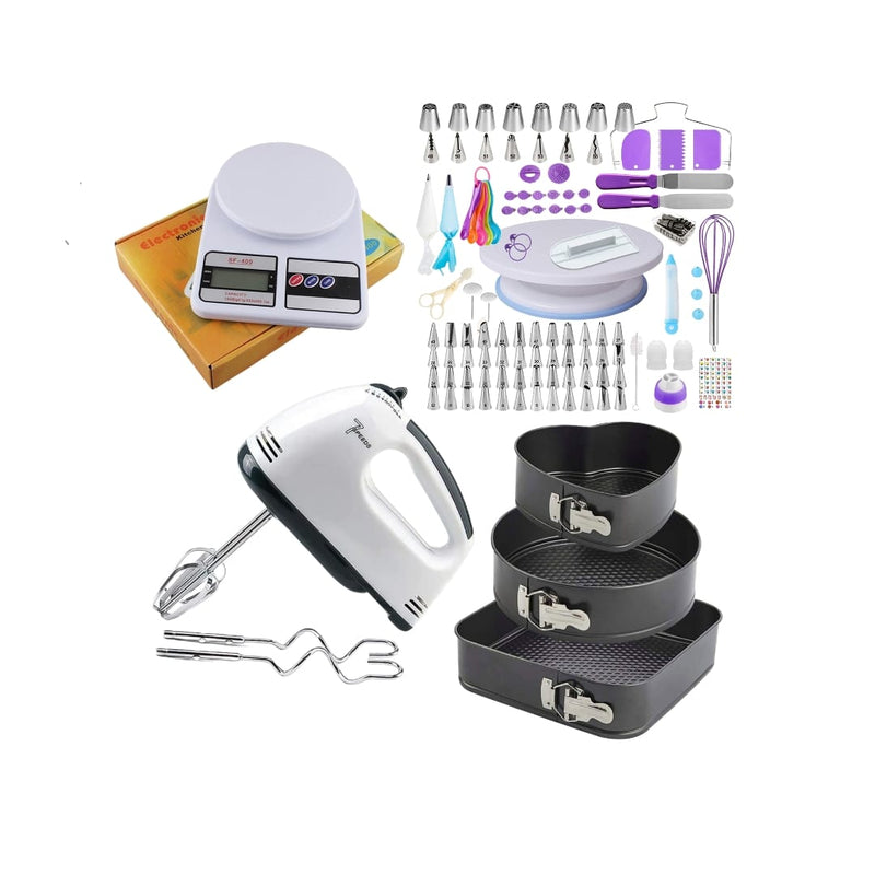 Combo batidora, kit reposteria 137 piezas, gramera digital y 3 moldes desmontables