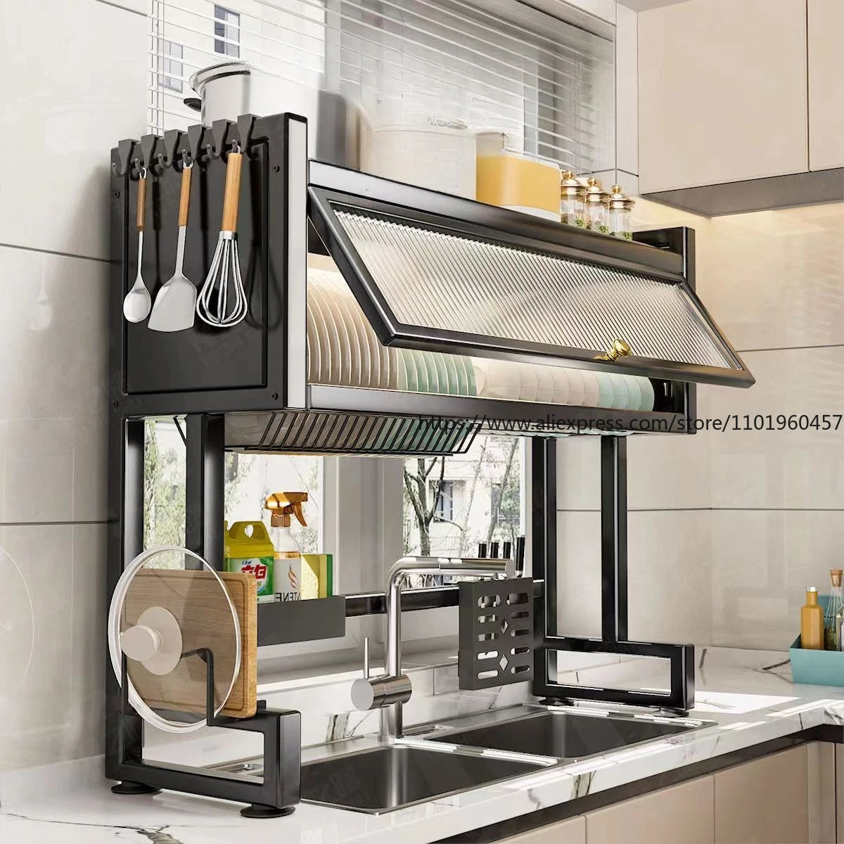 Organizador de fregadero de cocina con escurreplatos - vista principal