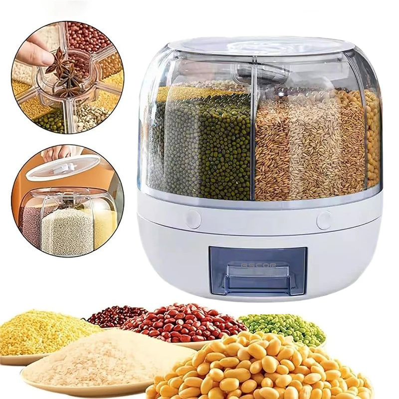 Dispensador Giratorio de Alimentos 360° — 6 Compartimentos