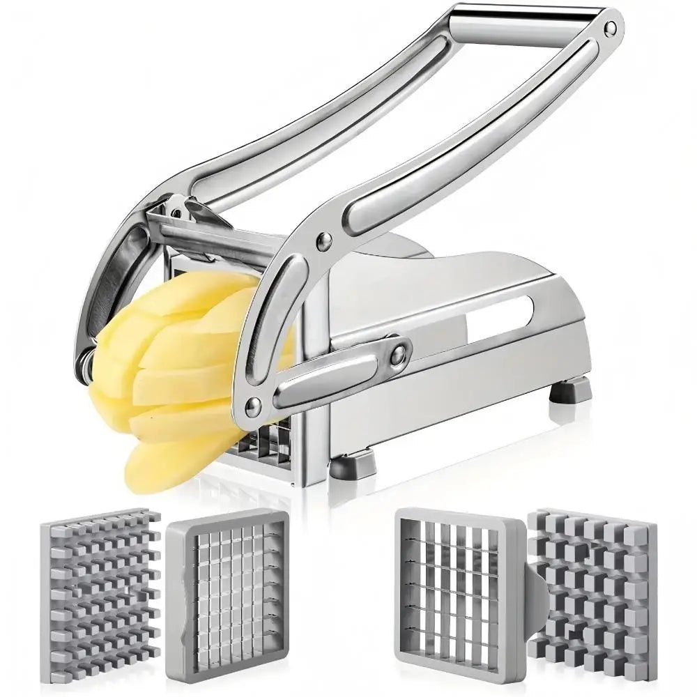 Cortador de papas manual de acero inoxidable con dos rejillas intercambiables