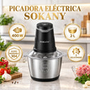 Picadora eléctrica Sokany 400 W con recipiente de acero inoxidable 304 de 2 L