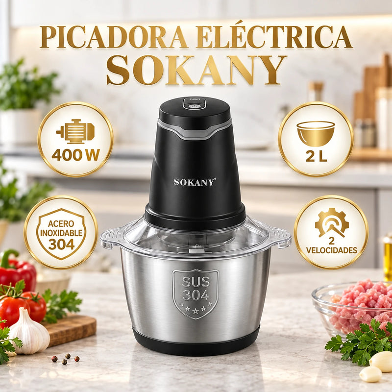 Picadora eléctrica Sokany 400 W con recipiente de acero inoxidable 304 de 2 L